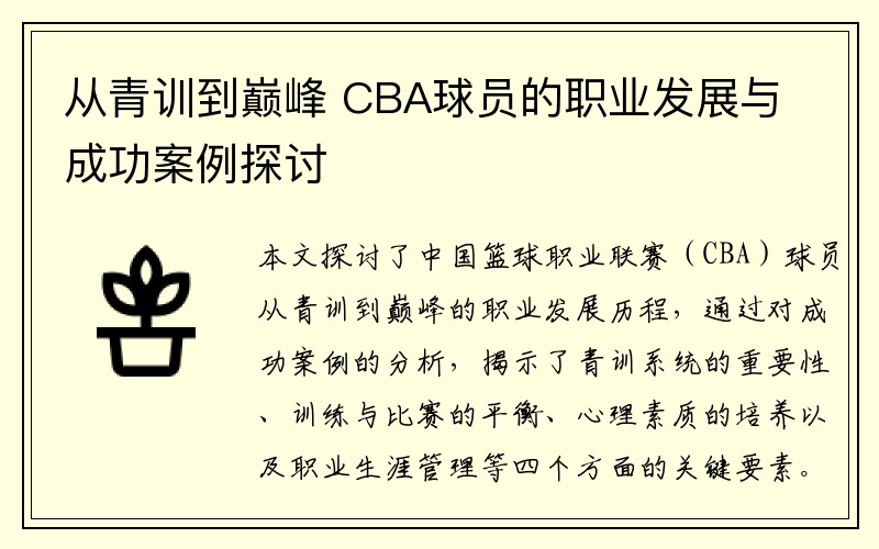 从青训到巅峰 CBA球员的职业发展与成功案例探讨